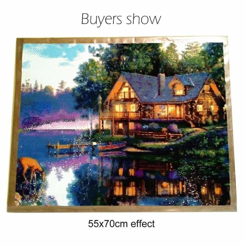 Hot Sale Rhinestone Painting Landscape Cottage Lake Full 