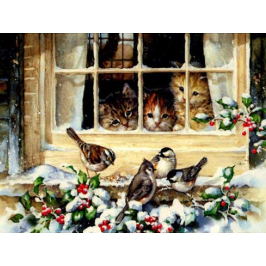 Kittens And Birds- Full Drill Diamond Painting - Special
