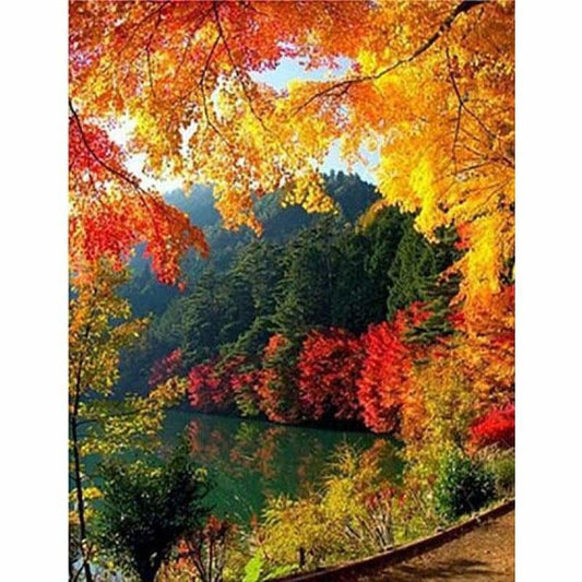 Landscape Autumn Mountain Lake Picture Diy Full Drill - 5D
