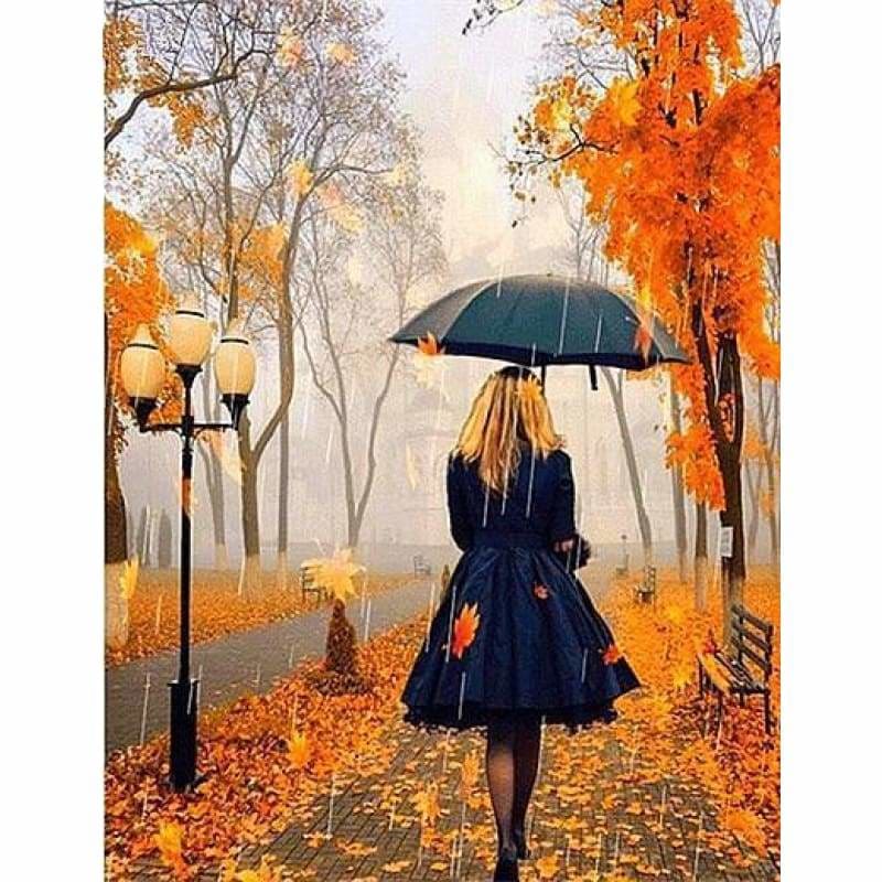 Landscape Autumn Tree Girl Diy Full Drill - 5D Crystal 