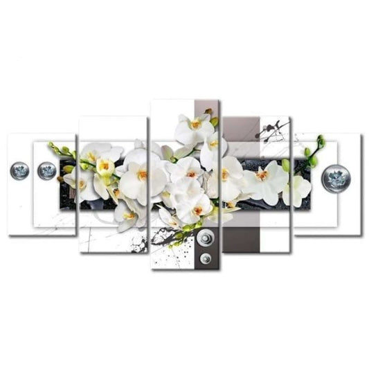 Large Size Multi Panel White Flower Full Drill - 5D Diy