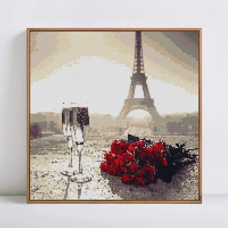 Full Drill - 5D DIY Diamond Painting Kits Artistic Red Rose Wine Eiffel Tower - NEEDLEWORK KITS