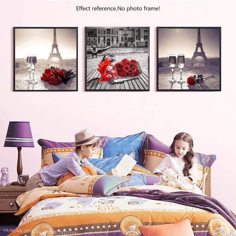 Full Drill - 5D DIY Diamond Painting Kits Artistic Red Rose Wine Eiffel Tower - NEEDLEWORK KITS