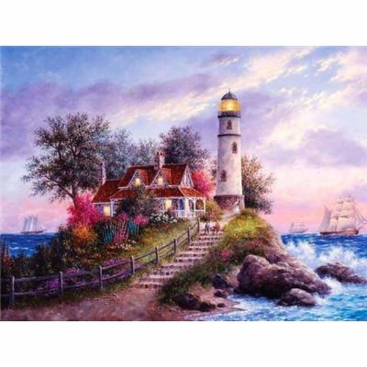 Oil Painting Style Landscape Lighthouse Diy Full Drill - 5D