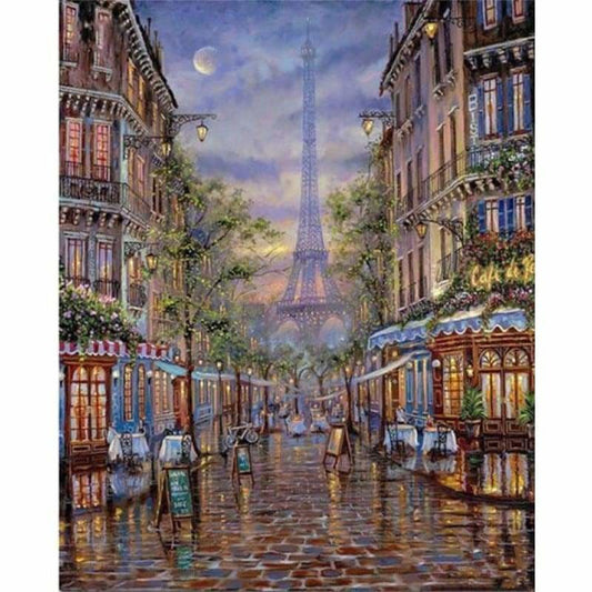 Oil Painting Style Landscape Street Eiffel Tower Full Drill