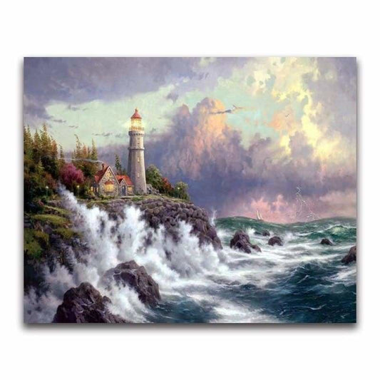 Oil Painting Style Lighthouse Pattern Wall Decor Diy Full