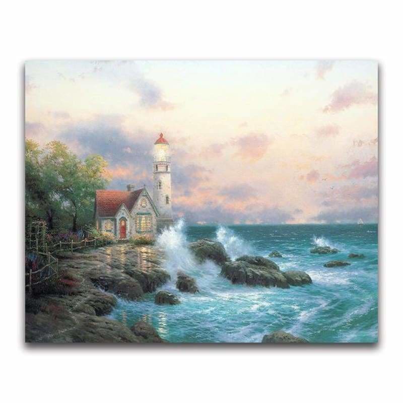 Oil Painting Style Lighthouse Wall Decor Diy Full Drill - 5D