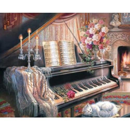 Piano and Roses- Full Drill Diamond Painting - NEEDLEWORK KITS