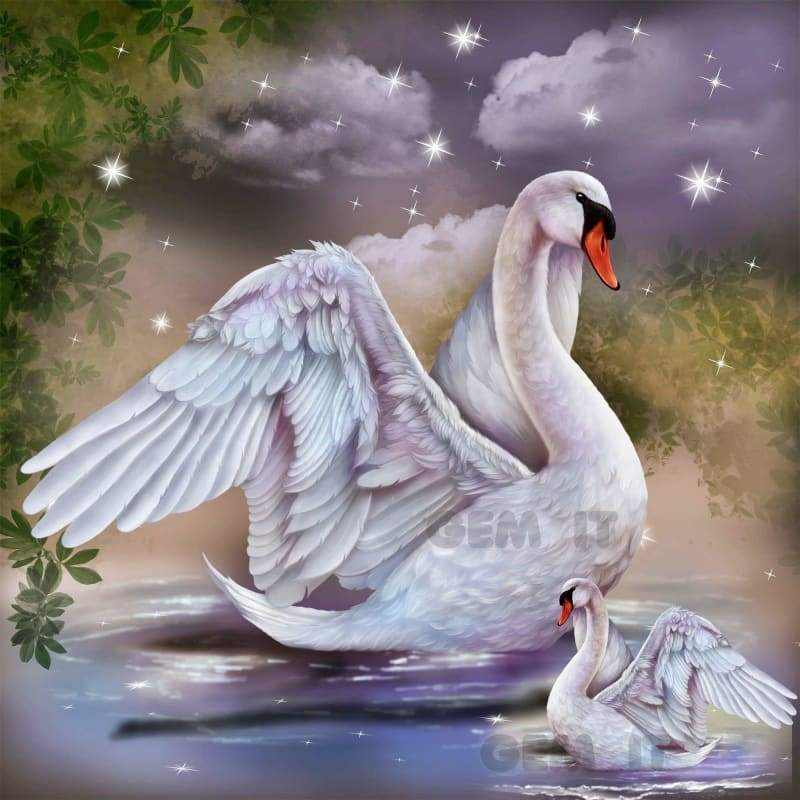 Swan and Baby - Full Drill Diamond Painting - Full Drill 